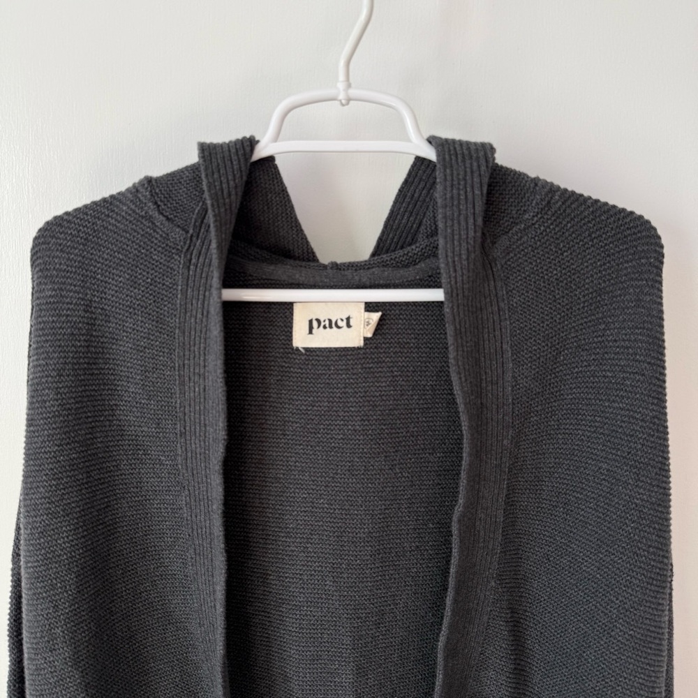 Pact Organic Cotton Hooded Open Front Cardigan with Pockets in Charcoal Gray - Picture 5 of 11